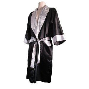 Asian Inspired Embroidered Dragon Reversible Black Gray Robe Men's L Thailand